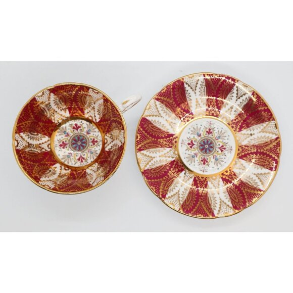 Paragon Teacup and Saucer Vintage Tea Cup Red & Gold Guilt Design - Picture 4 of 6